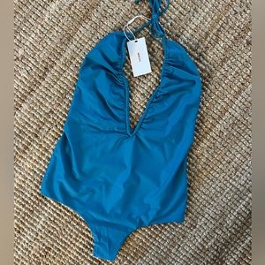 MIKOH Luana Ruched Halter One Piece in Abyss NWT
